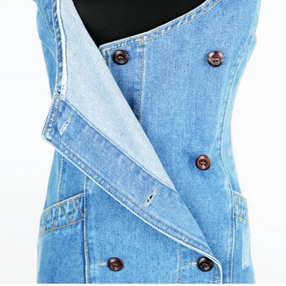 Denim dress pocket button tank vneck sexy chic women’s - Picture 9 of 12